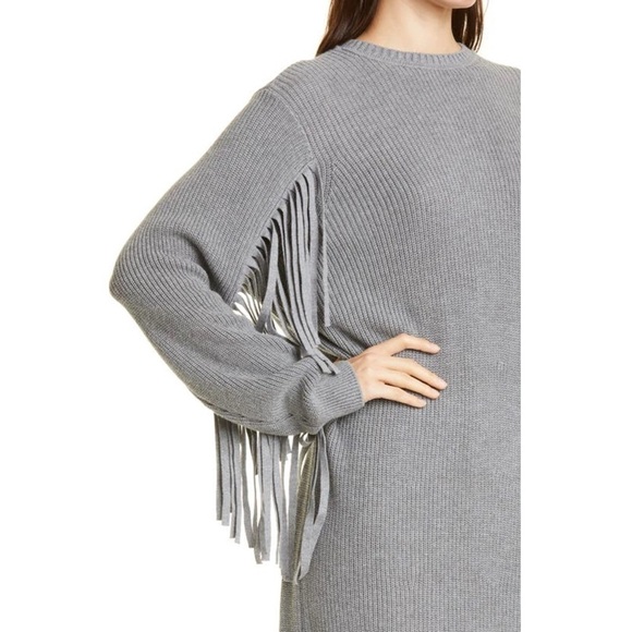 NWT TED BAKER Wool Blend Rib Knit Fringe Trim Long Sleeve Cocoon Sweater Dress 4 - Picture 8 of 13